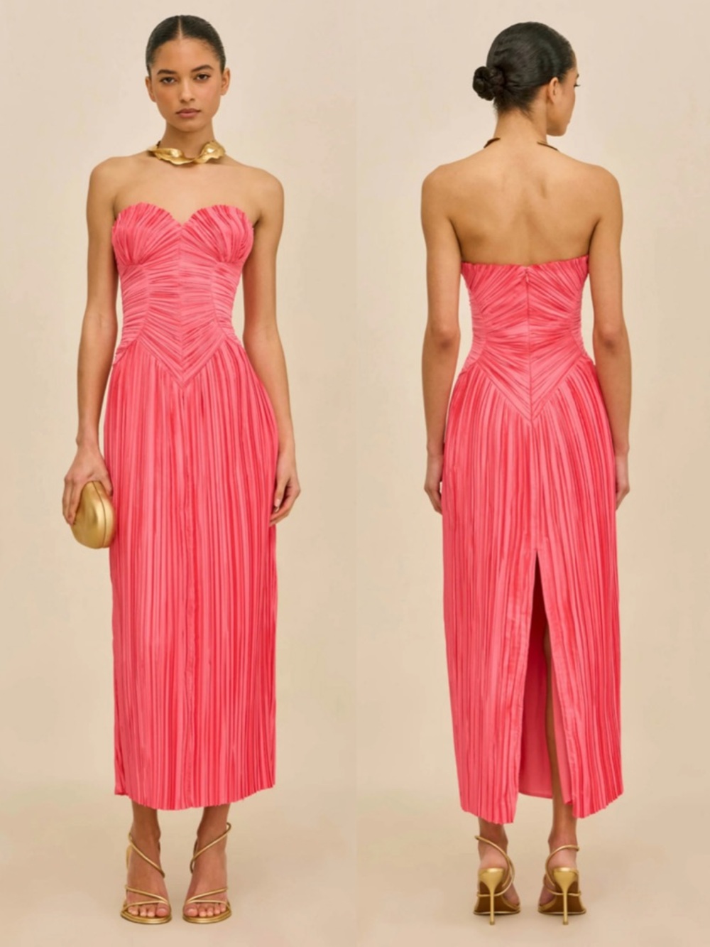 Cult Gaia Ashika Pink Sangria Strapless Pleated Midi Dress Size 4